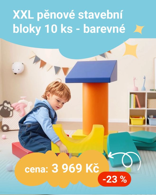 🌈 XXL barevné pěnové bloky (10 ks) – ideální pro malé stavitele! Lehké, měkké a bezpečné na lezení, stavění i válení. 👶...